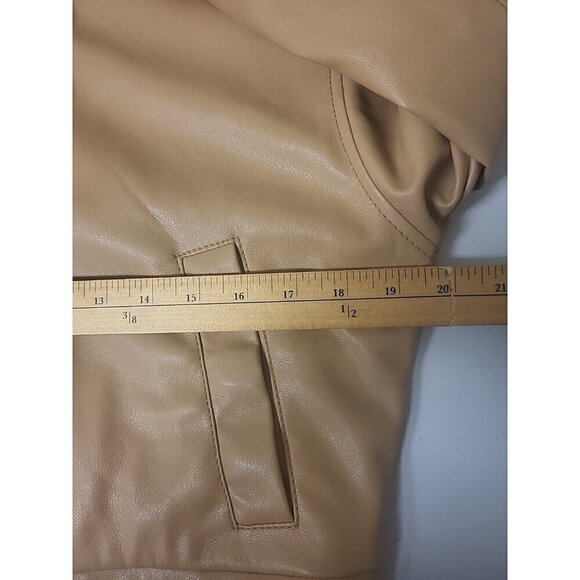 ♤Hostpick♤ Abercrombie Cropped Bomber Jacket Camel Color Size M Vegan Leather - Picture 14 of 16